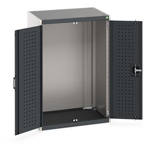 cubio cupboard with perfo doors. WxDxH: 800x650x1200mm. RAL 7035/5010 or selected Cubio Bott Cupboards to add Drawers, Shelves, CNC, Perfo or Louvre Storage